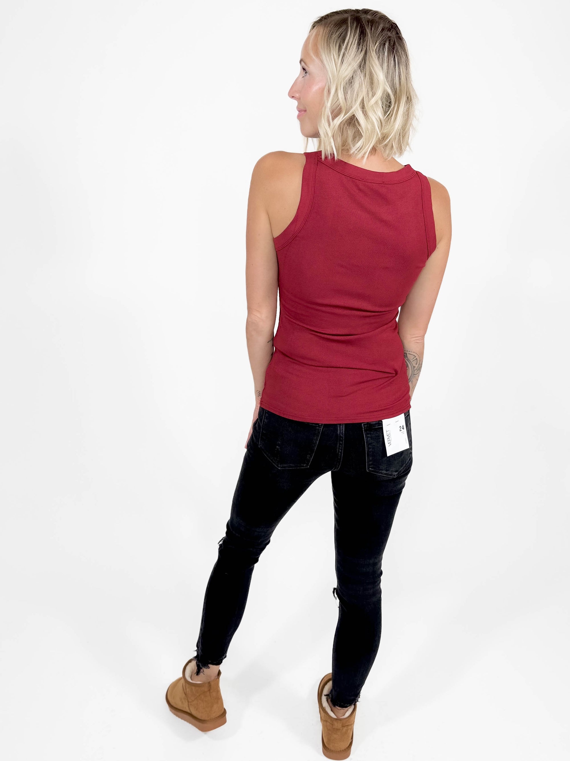 Gotta Have Ribbed Scoop Neck Tank- WINE-FINAL SALE