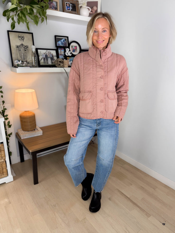 Baylor Mineral Washed Quilted Jacket- DUSTY PINK