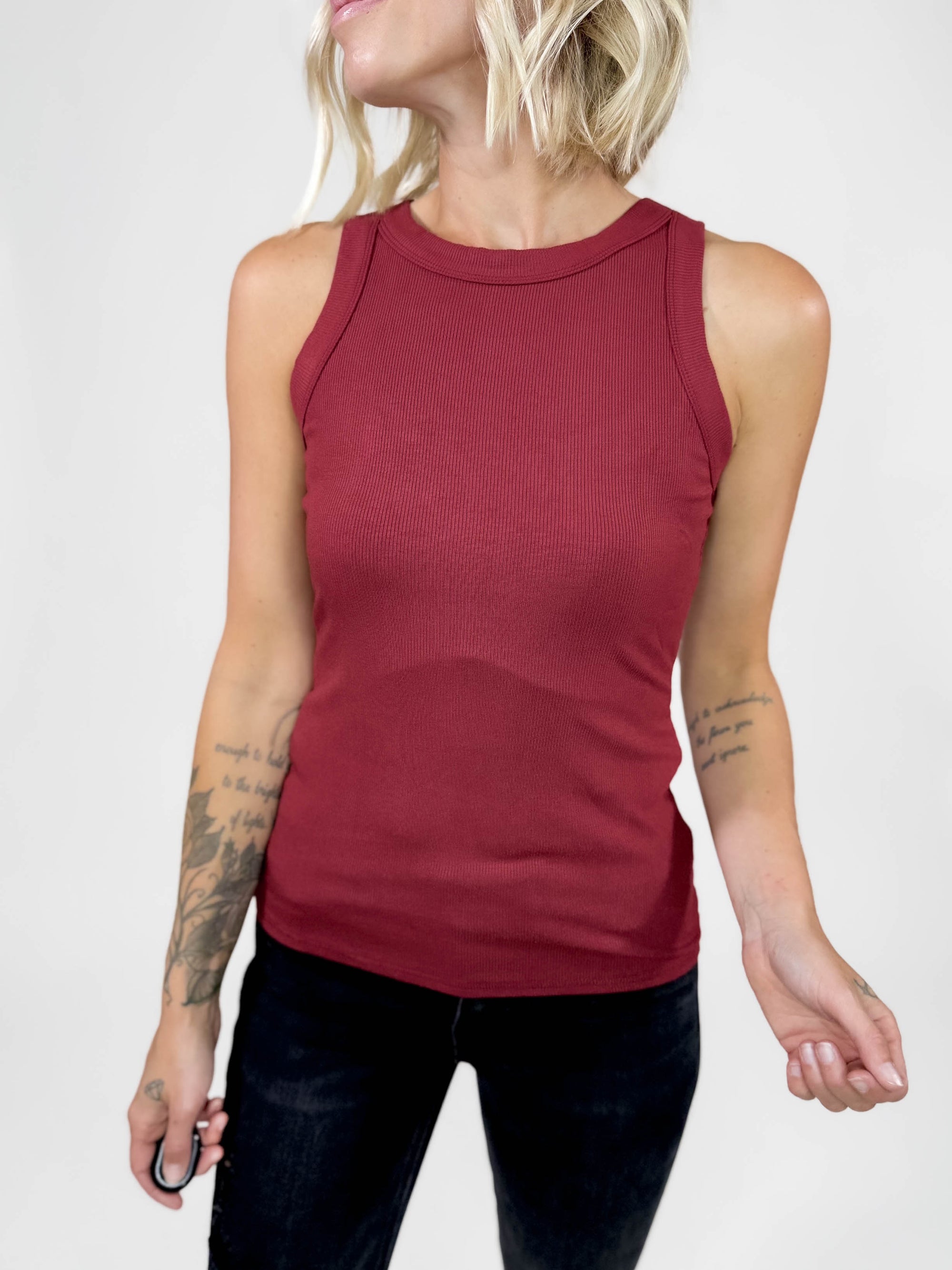 Gotta Have Ribbed Scoop Neck Tank- WINE-FINAL SALE