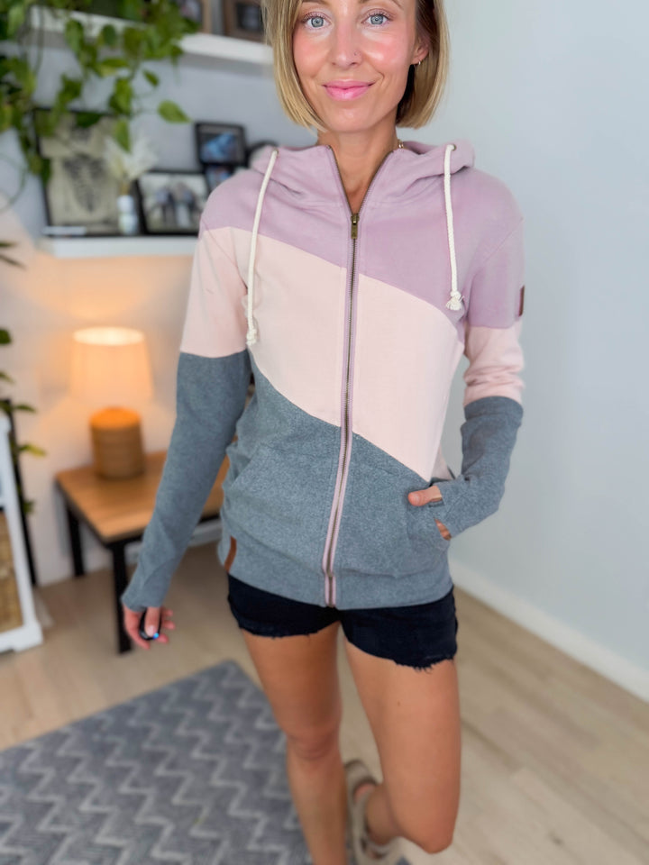 AMPERSAND AVE Full Zip Sweatshirt- ROSY GLOW
