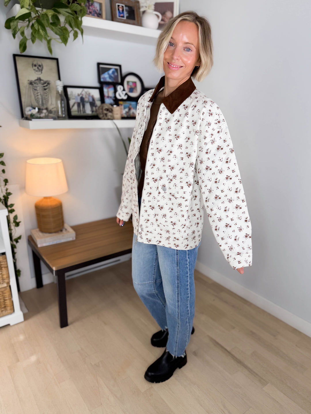 Alex Floral Corduroy Denim Jacket- IVORY/MULTI
