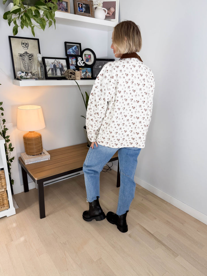 Alex Floral Corduroy Denim Jacket- IVORY/MULTI