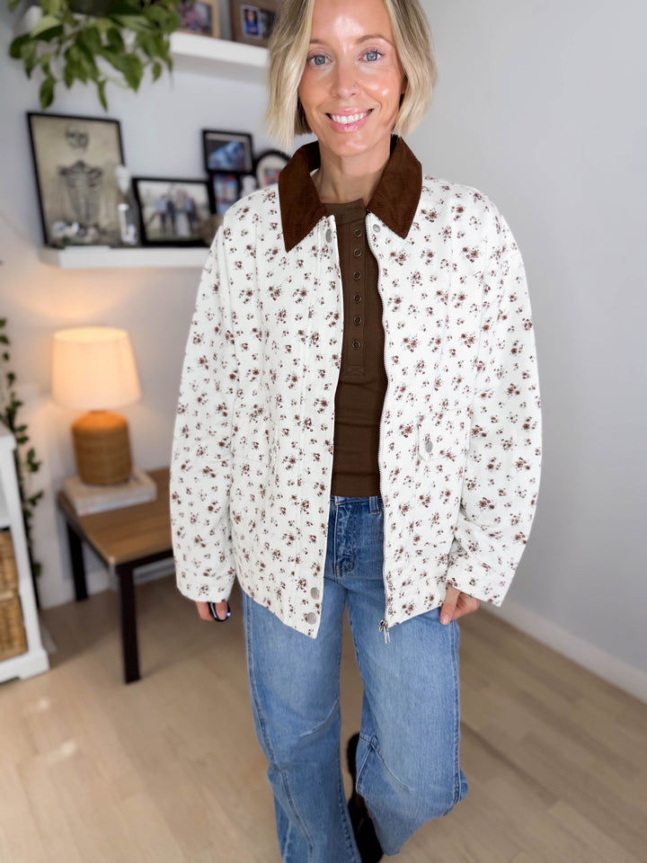 Alex Floral Corduroy Denim Jacket- IVORY/MULTI