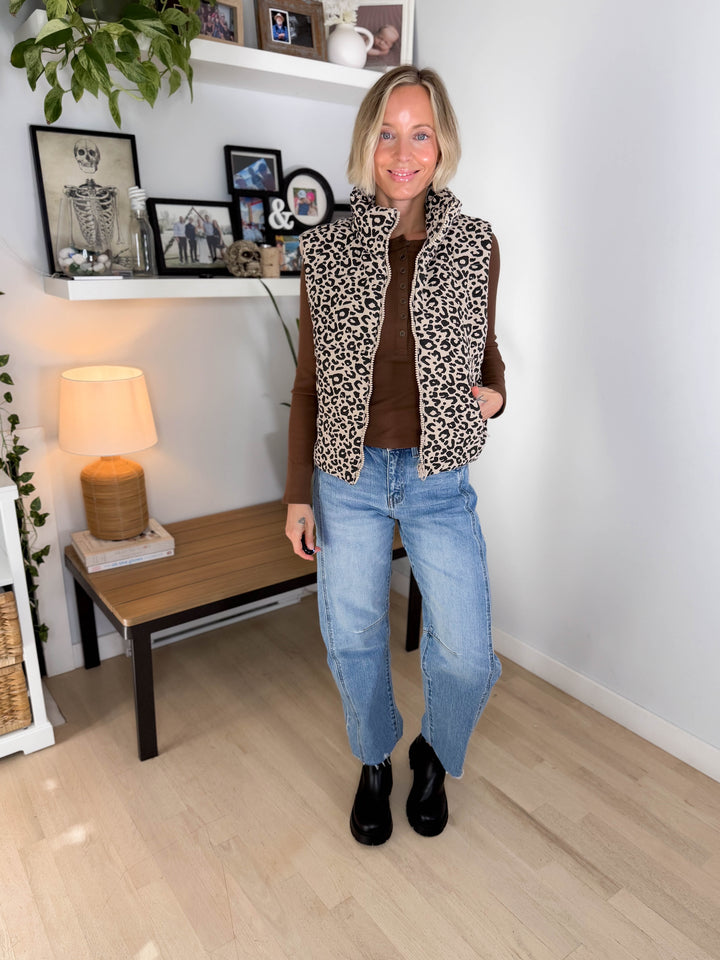 Zoey Leopard Print Vest- KHAKI