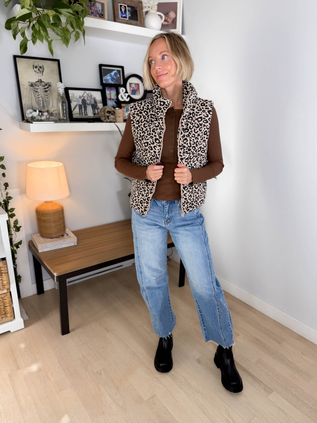 Zoey Leopard Print Vest- KHAKI