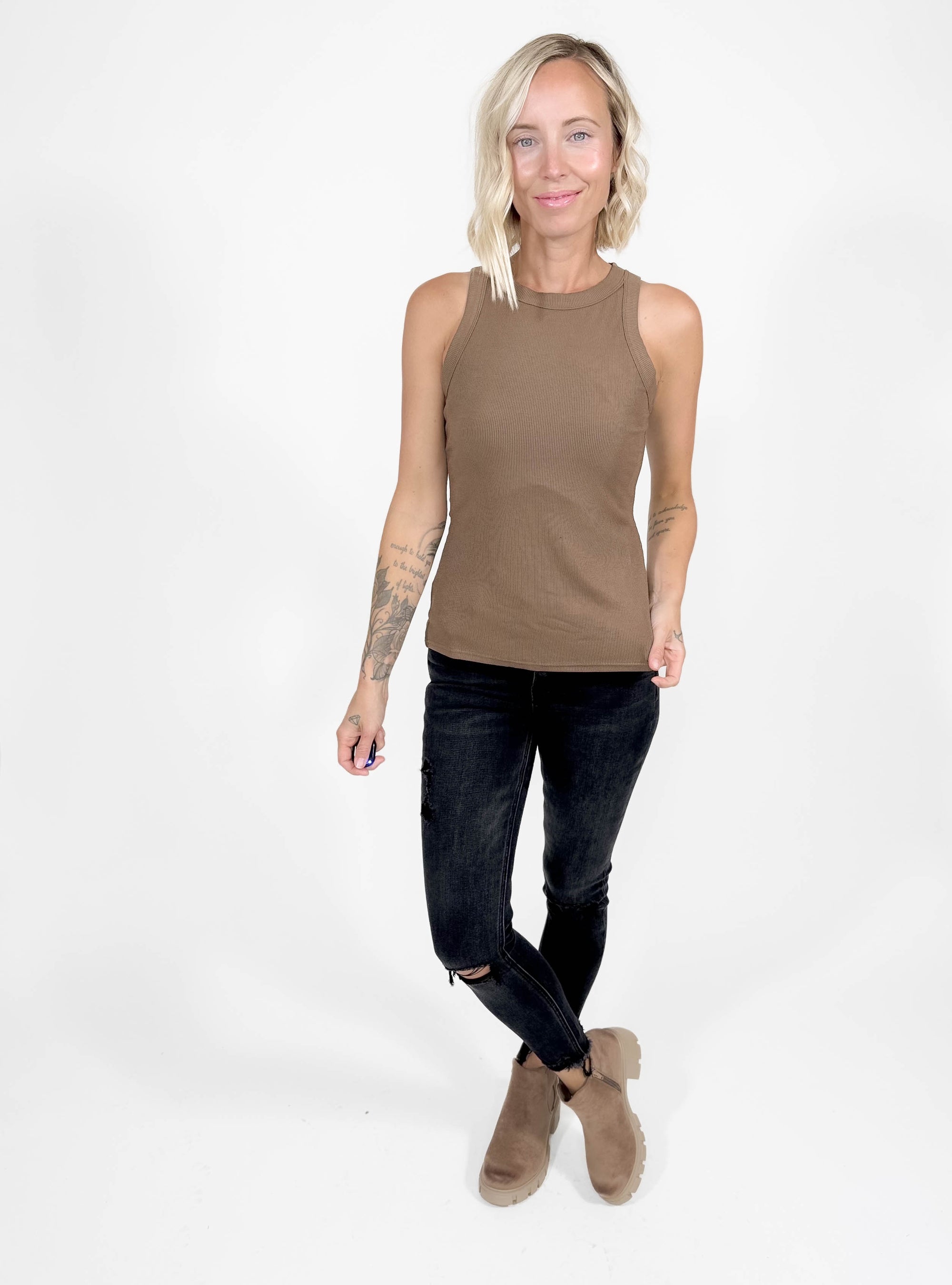 Gotta Have Ribbed Scoop Neck Tank- MOCHA-FINAL SALE