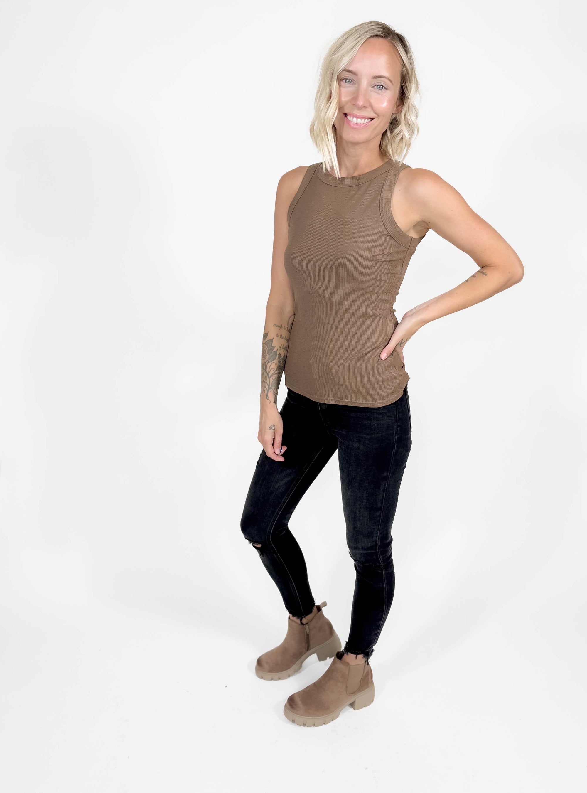 Gotta Have Ribbed Scoop Neck Tank- MOCHA-FINAL SALE