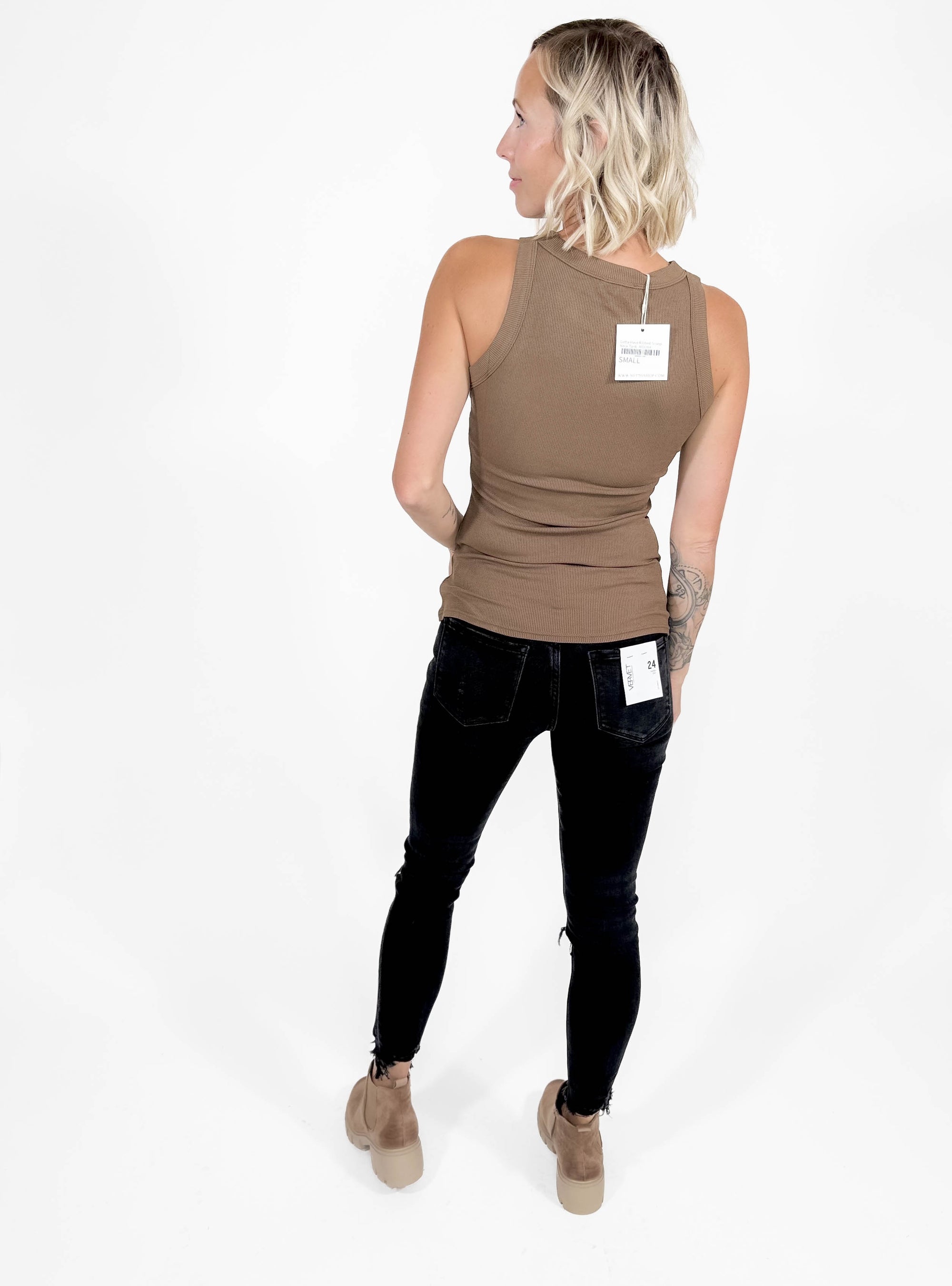 Gotta Have Ribbed Scoop Neck Tank- MOCHA-FINAL SALE