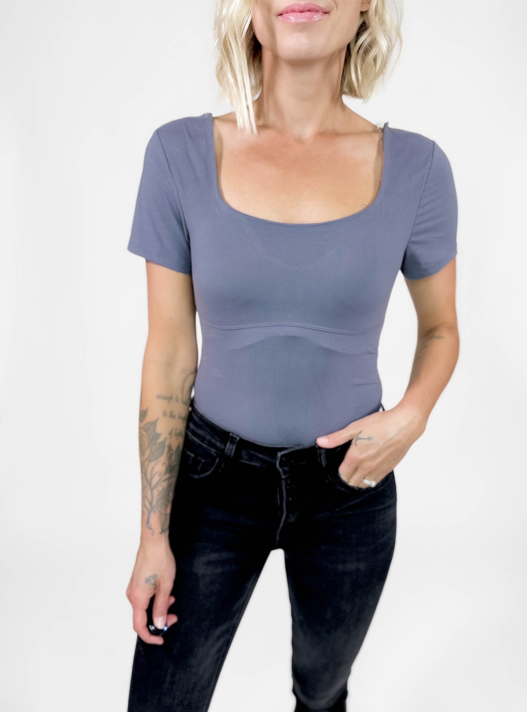 Only The Best Butter Square Neck Bodysuit- TITANIUM GREY -FINAL SALE