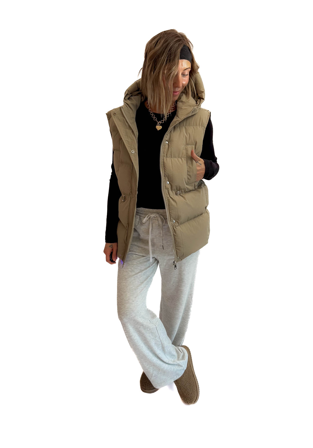 Canyon Hooded Puffer Vest- TAUPE