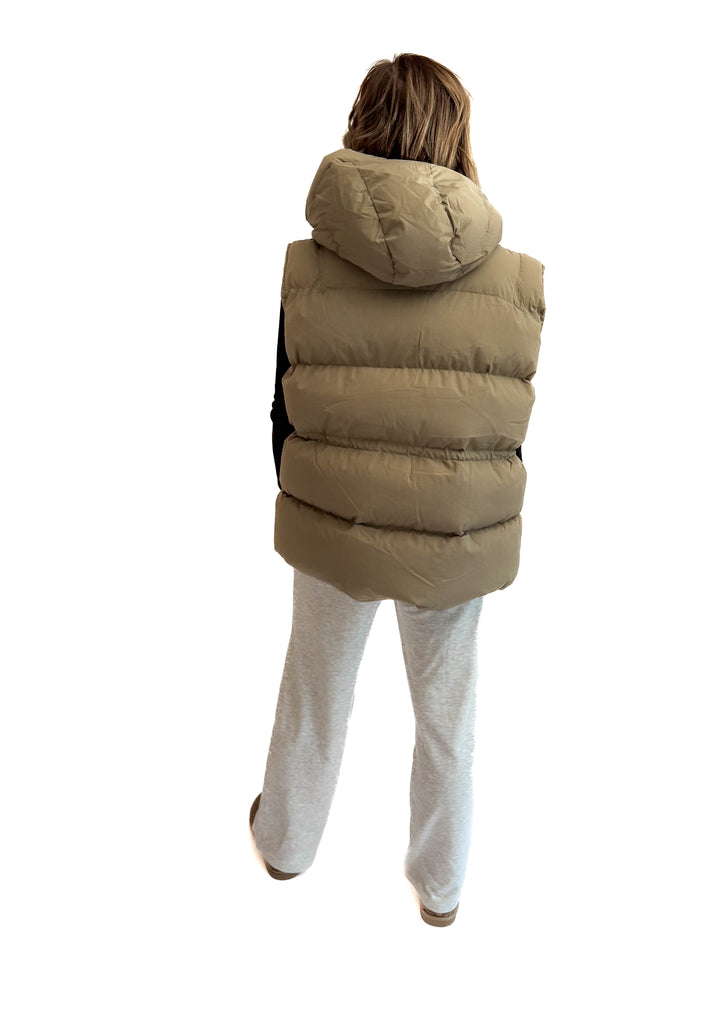 Canyon Hooded Puffer Vest- TAUPE
