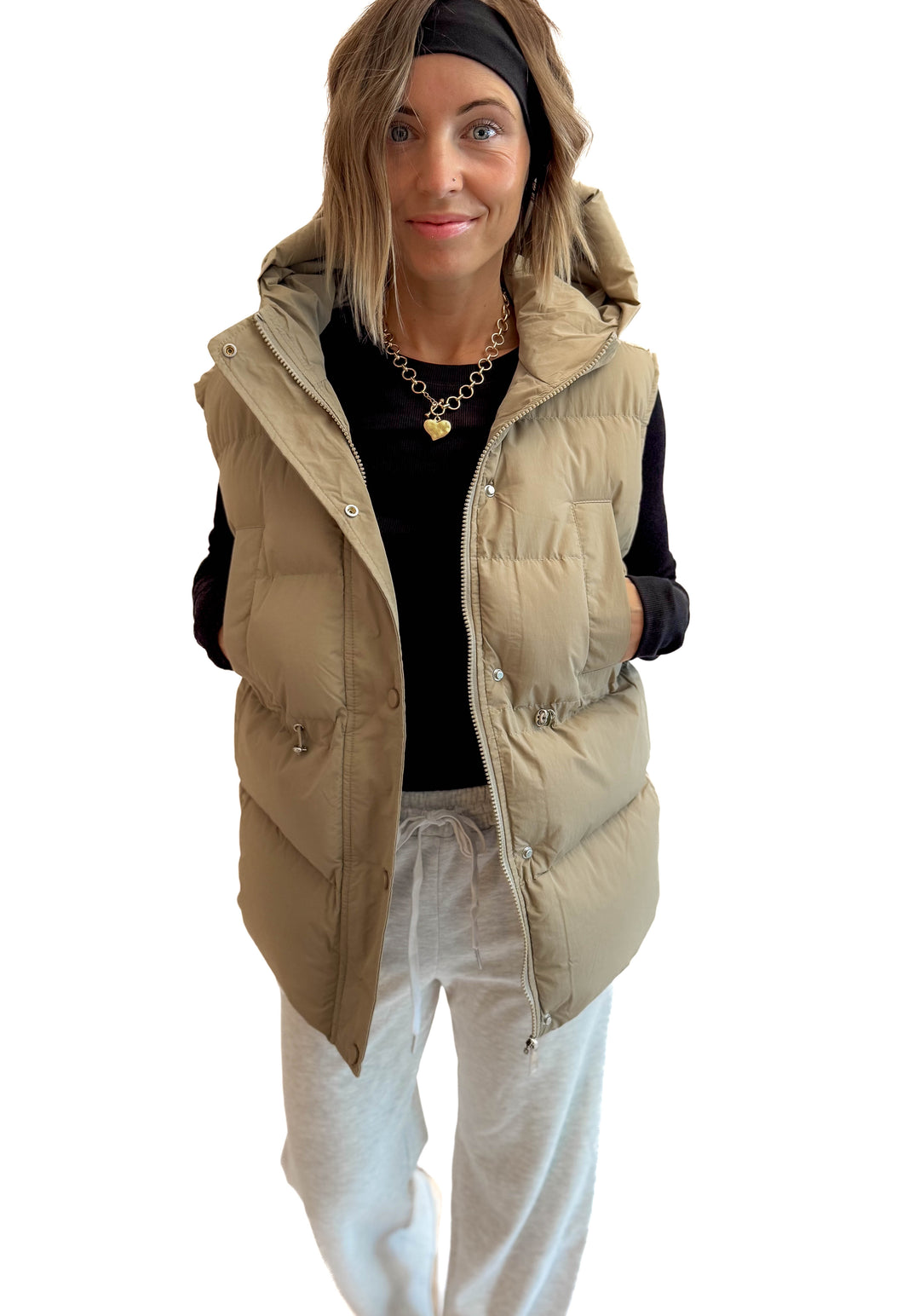 Canyon Hooded Puffer Vest- TAUPE