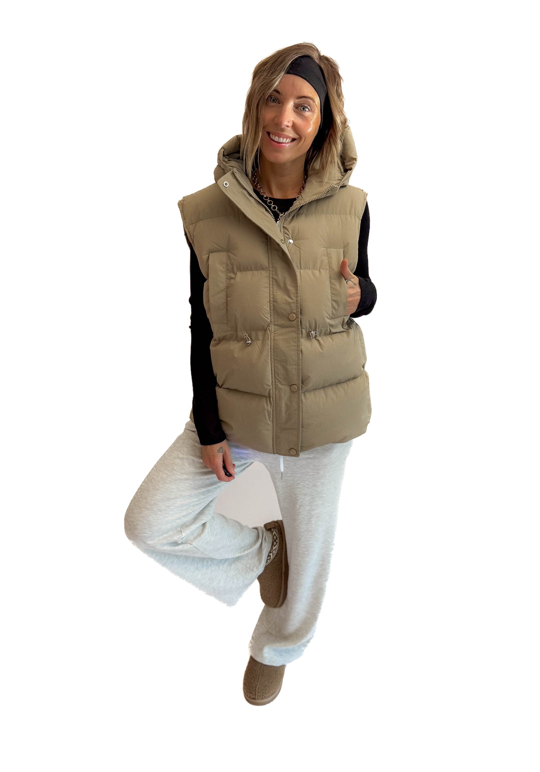 Canyon Hooded Puffer Vest- TAUPE
