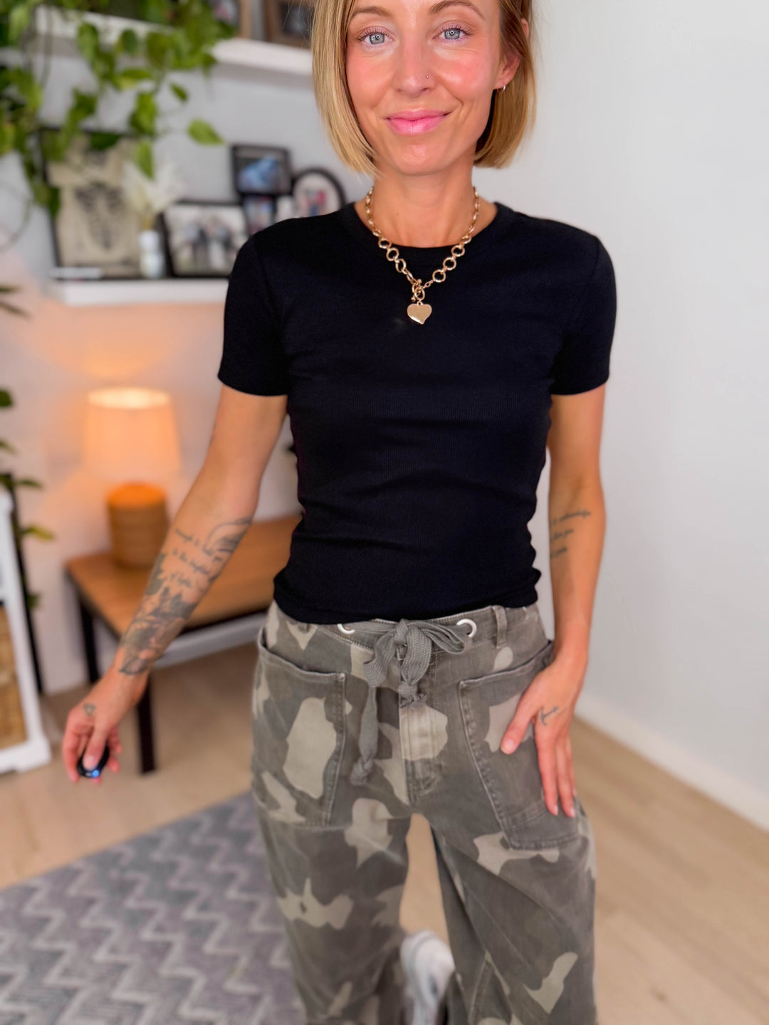 Only Val Organic Cotton Short Sleeve Top- BLACK
