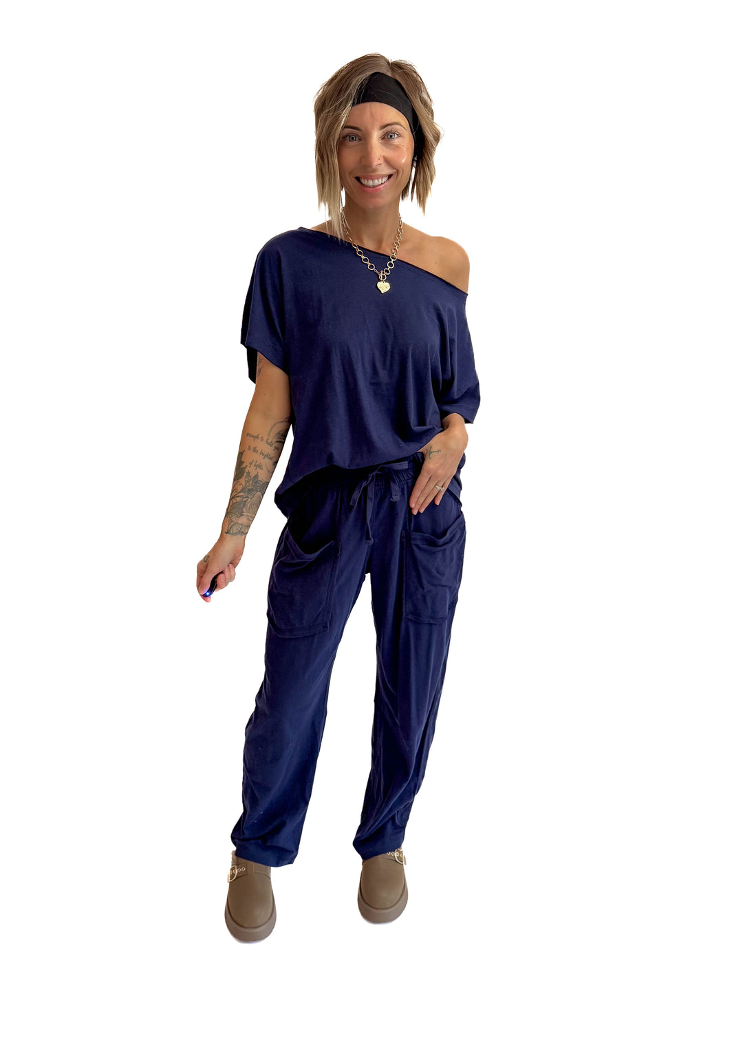 Nate Cotton Slub Barrel Pants + Top Set- ADMIRAL NAVY