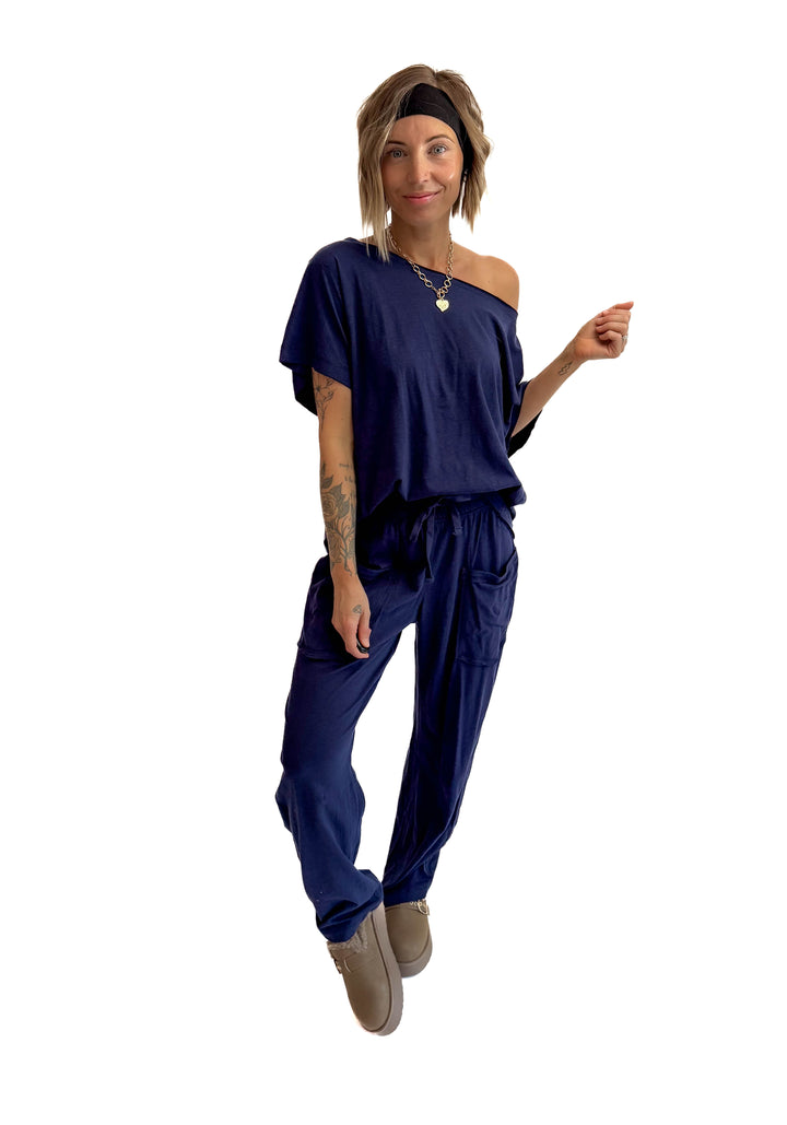 Nate Cotton Slub Barrel Pants + Top Set- ADMIRAL NAVY