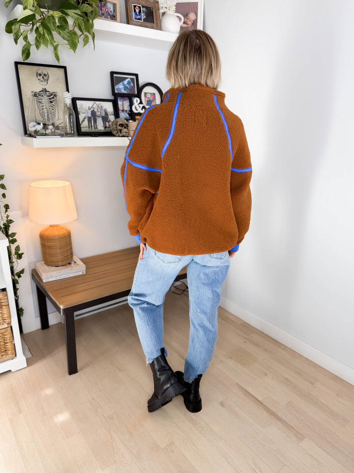 Marlow Fleece 1/2 Zip Pullover- CAMEL/BLUE
