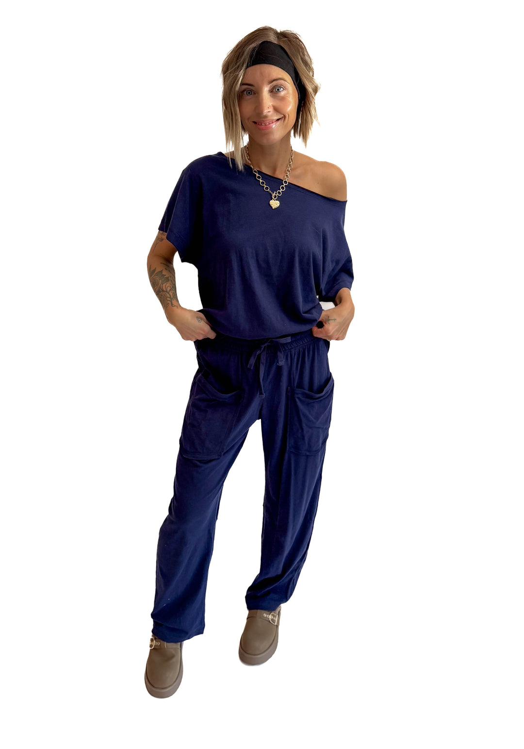 Nate Cotton Slub Barrel Pants + Top Set- ADMIRAL NAVY