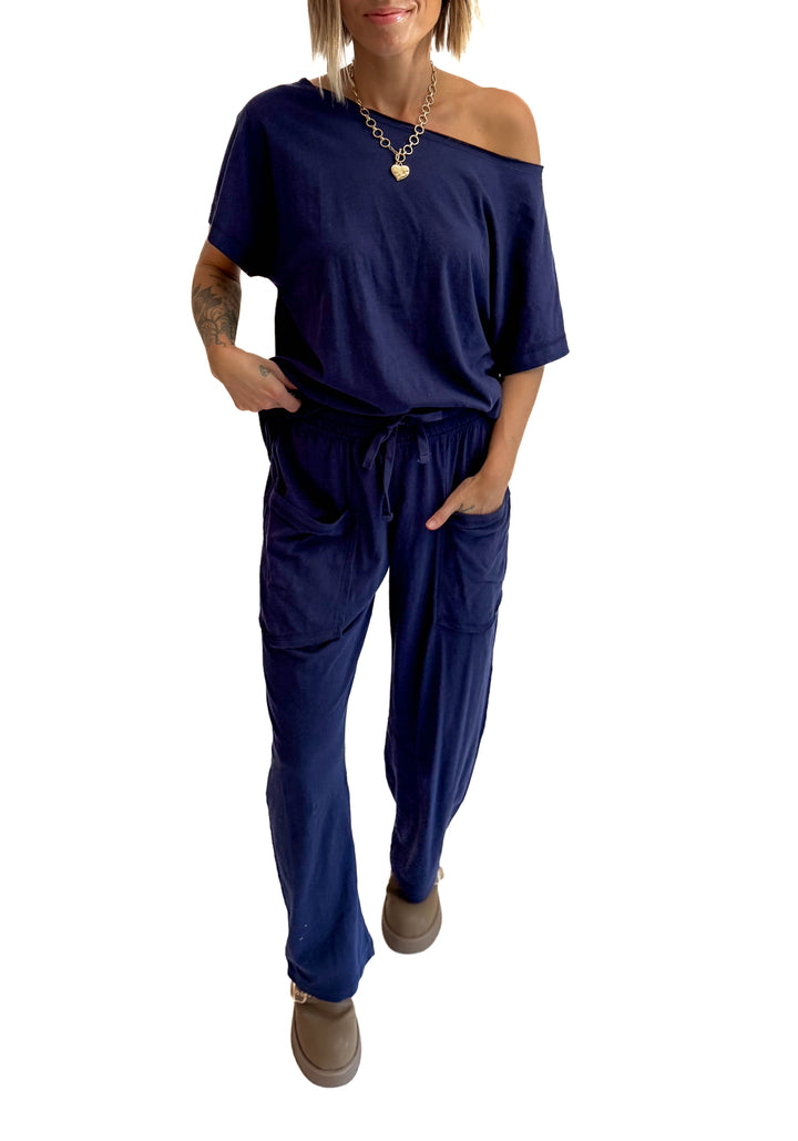 Nate Cotton Slub Barrel Pants + Top Set- ADMIRAL NAVY