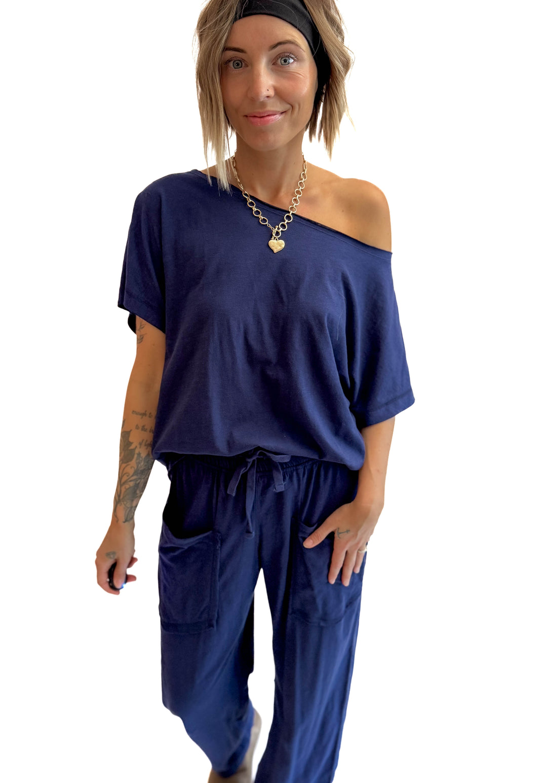 Nate Cotton Slub Barrel Pants + Top Set- ADMIRAL NAVY