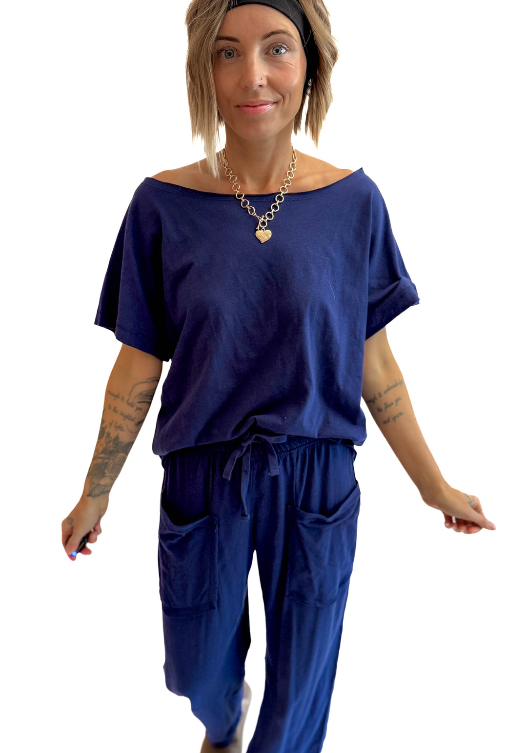 Nate Cotton Slub Barrel Pants + Top Set- ADMIRAL NAVY