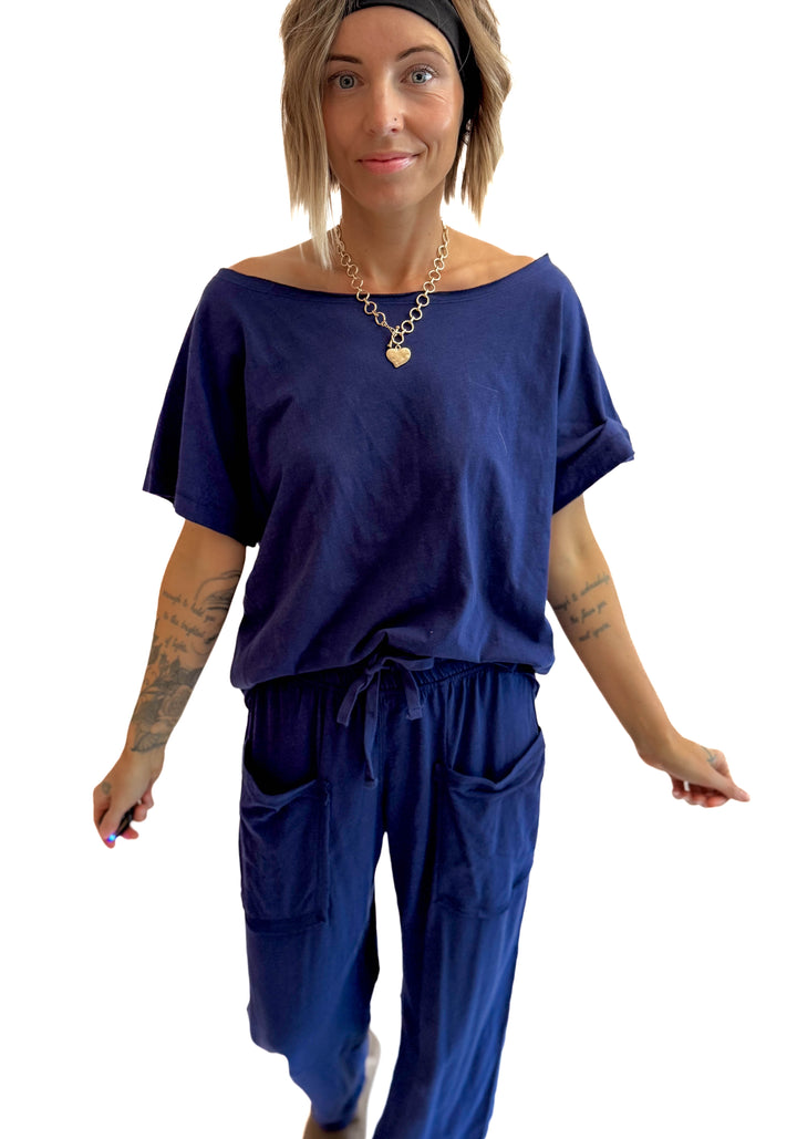 Nate Cotton Slub Barrel Pants + Top Set- ADMIRAL NAVY