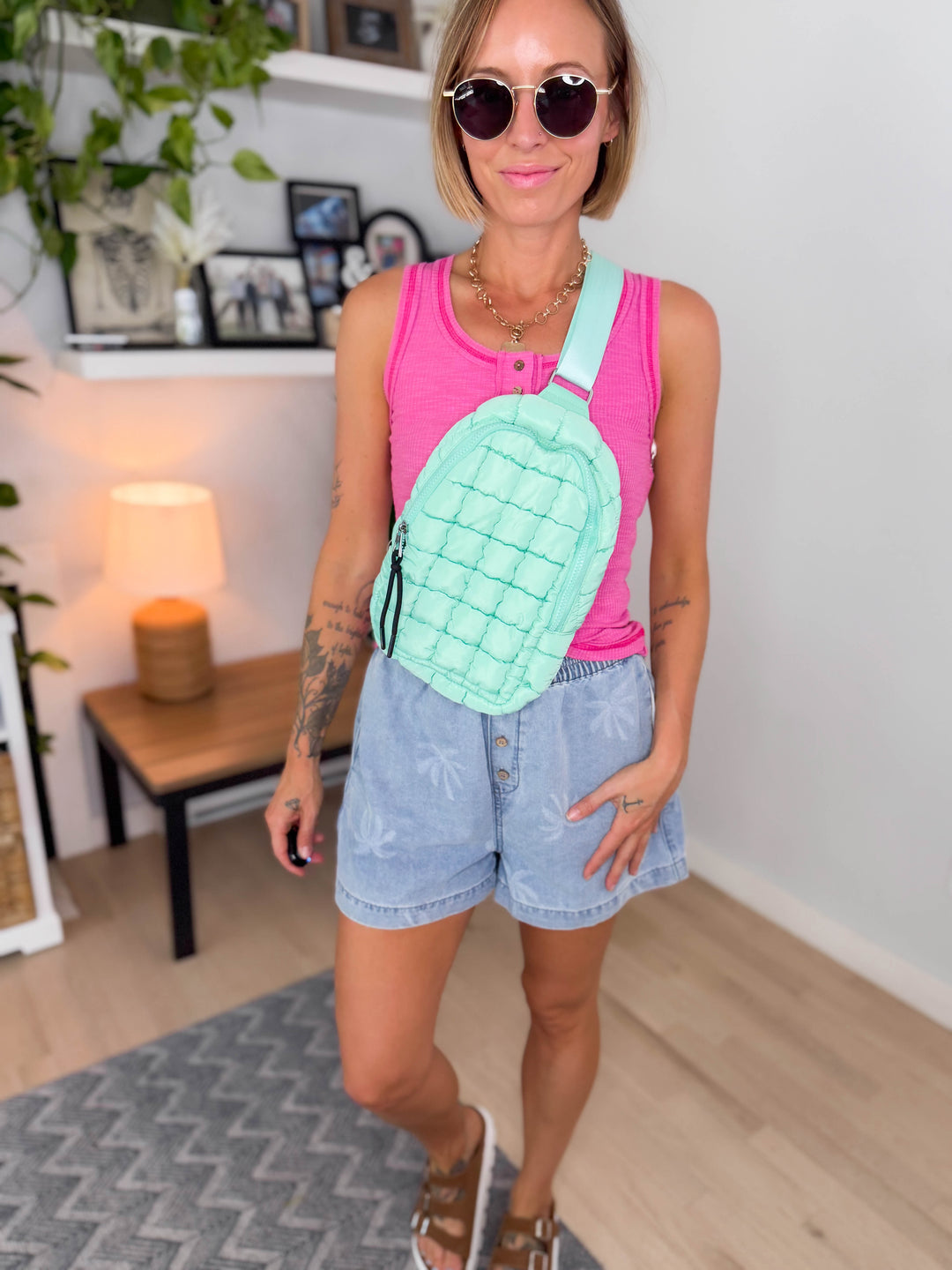 Rylee Quilted Sling Bag- MINT