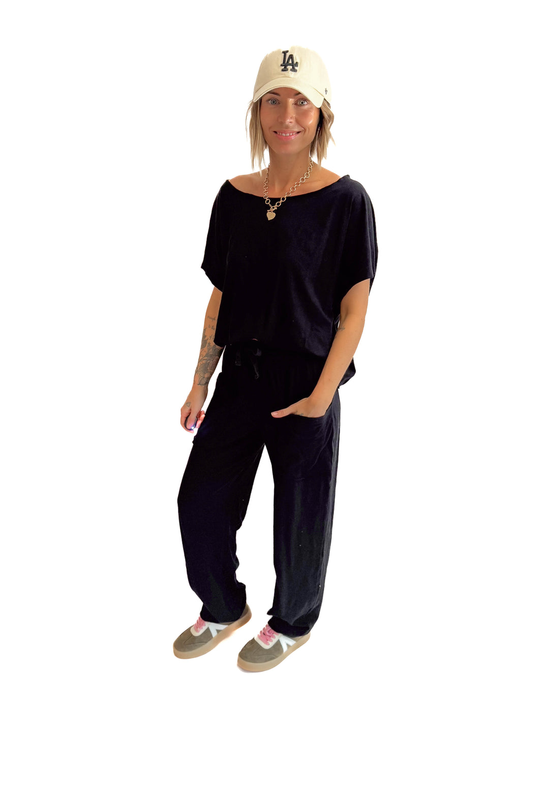 Nate Cotton Slub Barrel Pants + Top Set- BLACK