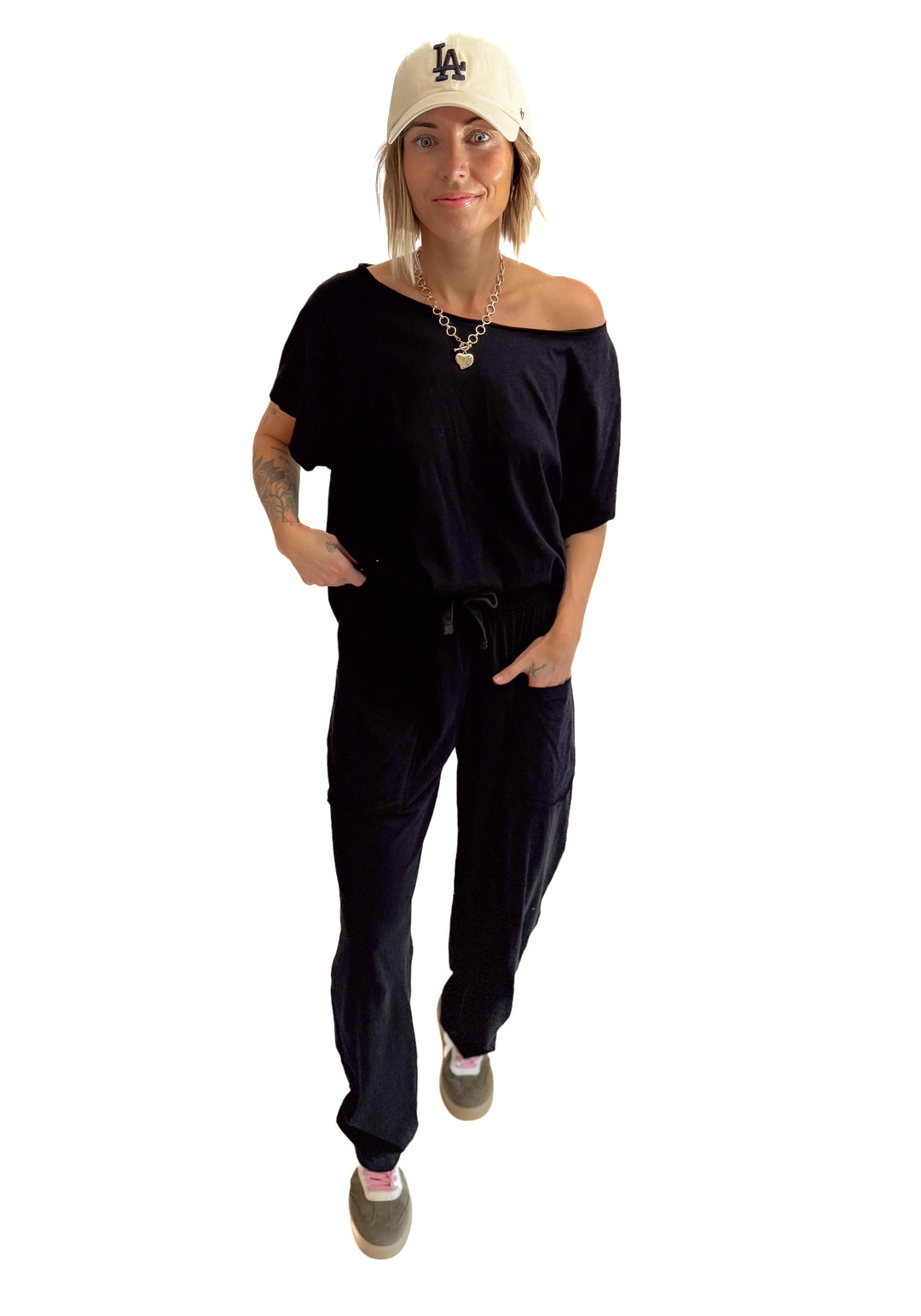 Nate Cotton Slub Barrel Pants + Top Set- BLACK