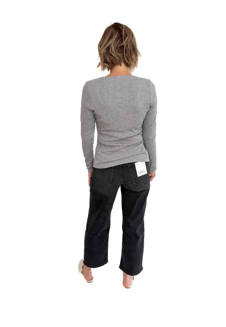 Jayda Long Sleeve Snap Button Cardigan- HTHR GREY