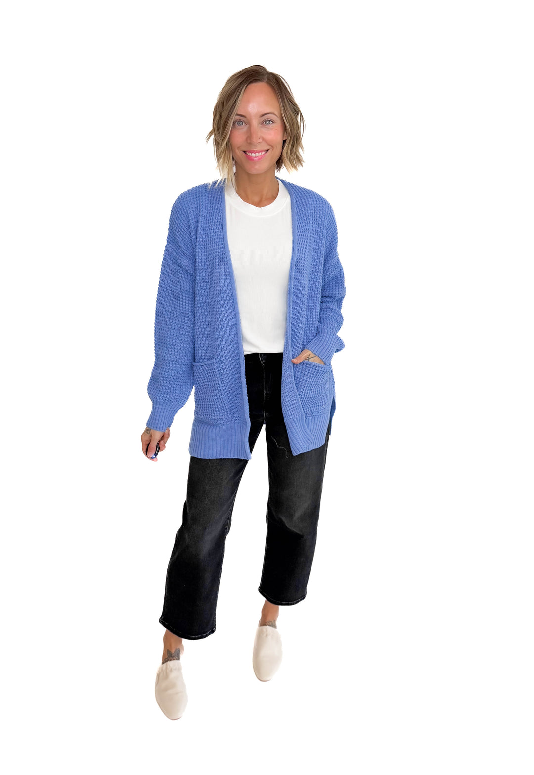 Marley Waffle Cardigan-PERIWINKLE BLUE