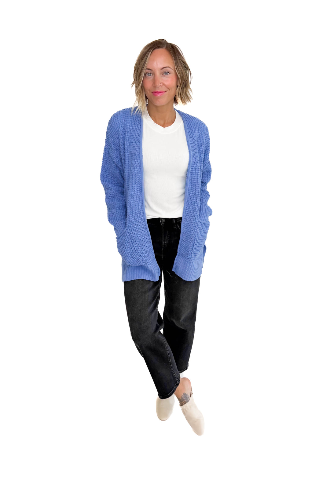 Marley Waffle Cardigan-PERIWINKLE BLUE