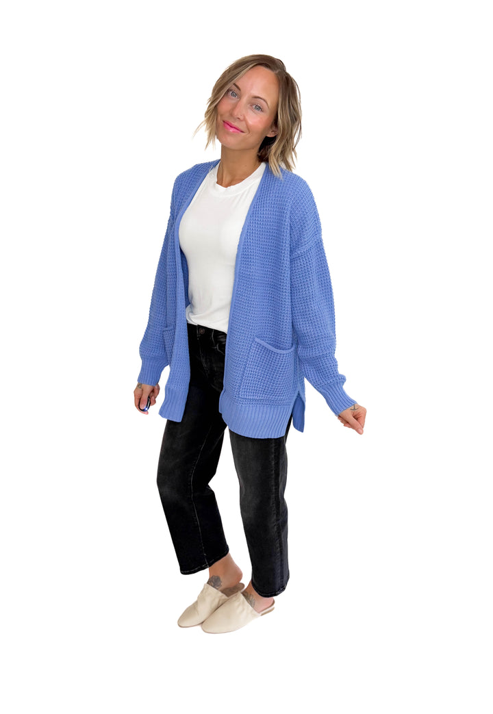 Marley Waffle Cardigan-PERIWINKLE BLUE