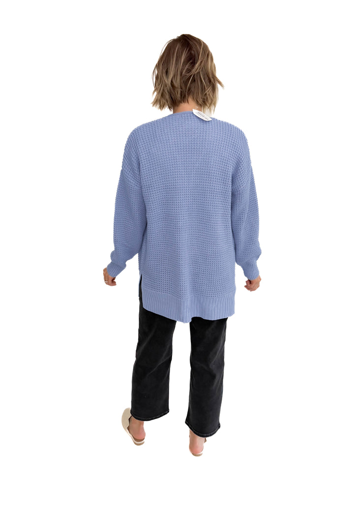 Marley Waffle Cardigan-PERIWINKLE BLUE