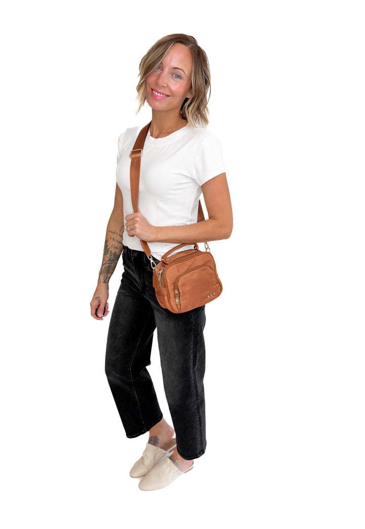 Nisha Nylon Crossbody Bag- BROWN