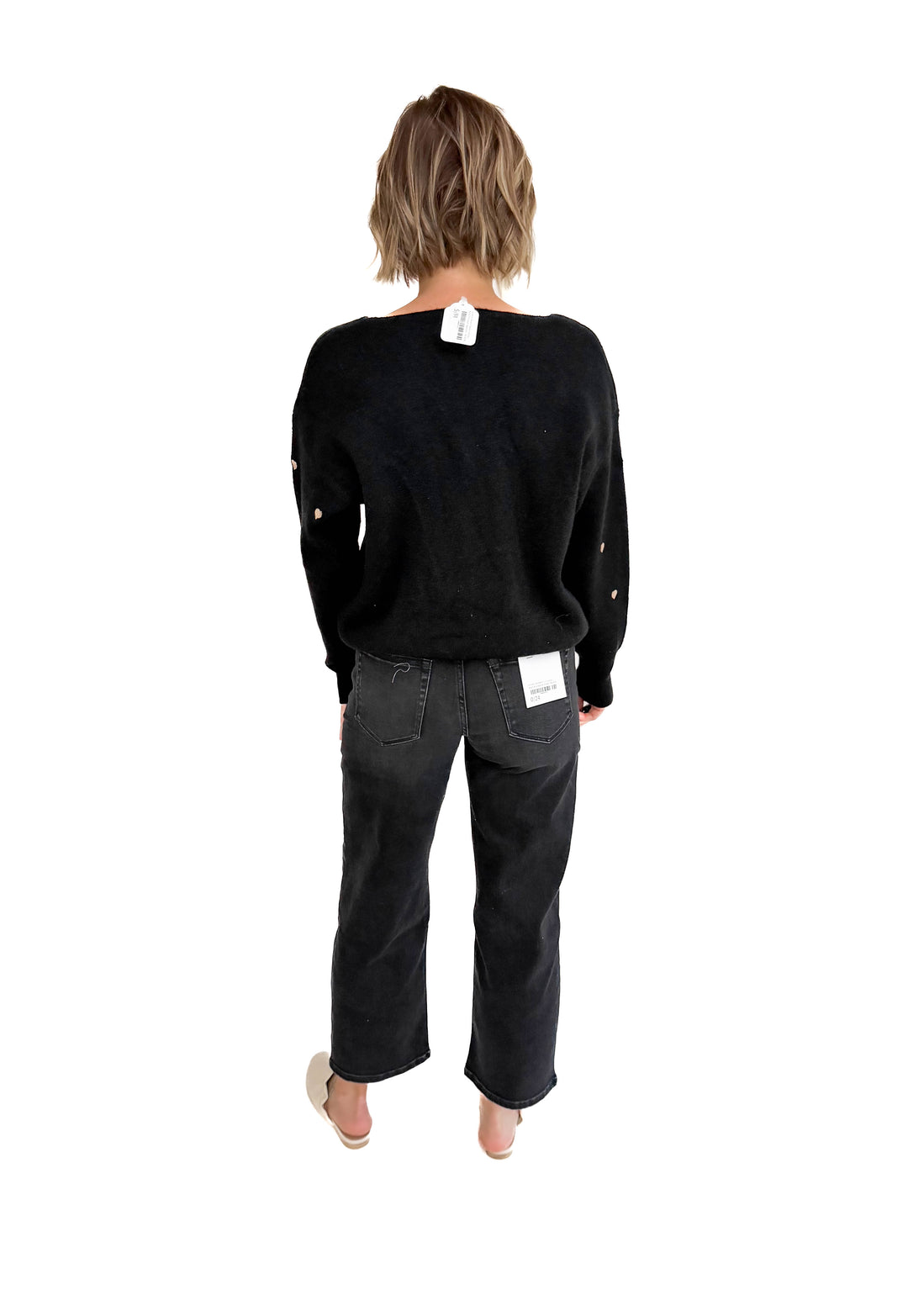 Lovely Embroidered Heart Sweater- BLACK