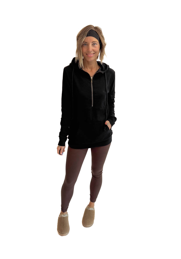 MICHELLE MAE Pixie 1/2 Zip Hoodie- BLACK-FINAL SALE *S*