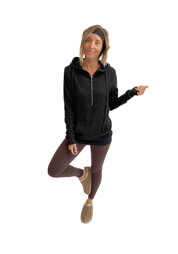 MICHELLE MAE Pixie 1/2 Zip Hoodie- BLACK-FINAL SALE *S*