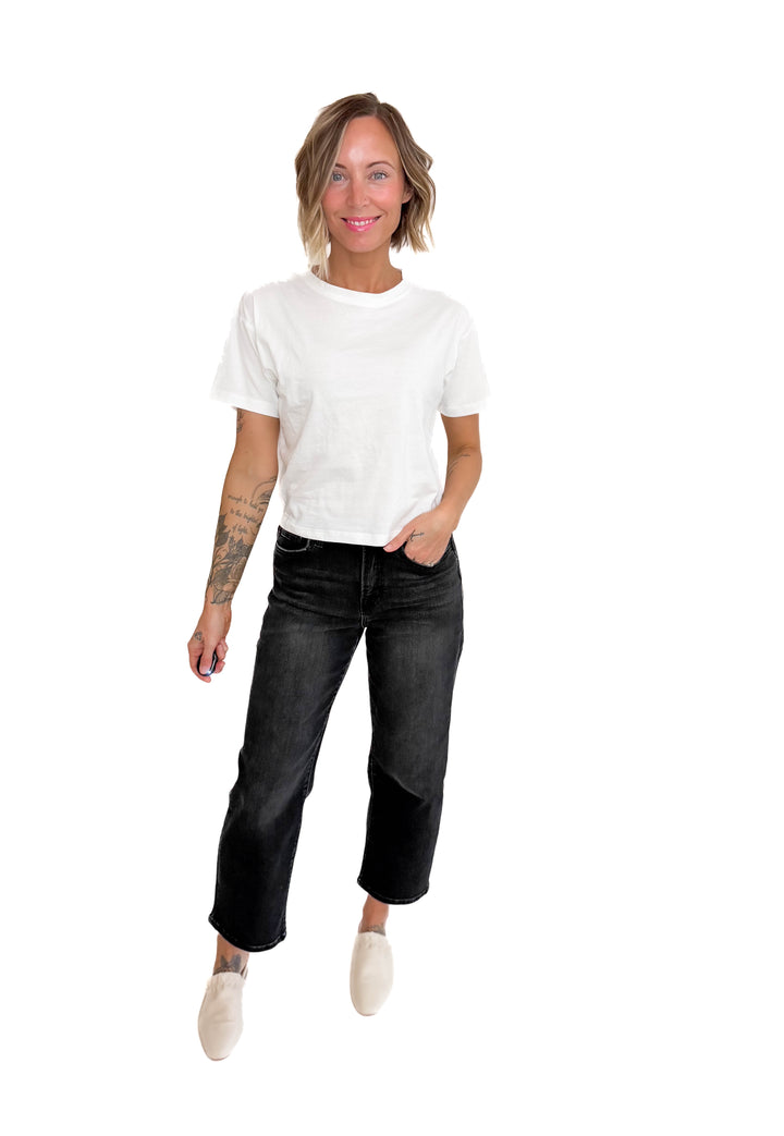 Nova Crew Neck Cropped T-Shirt- WHITE