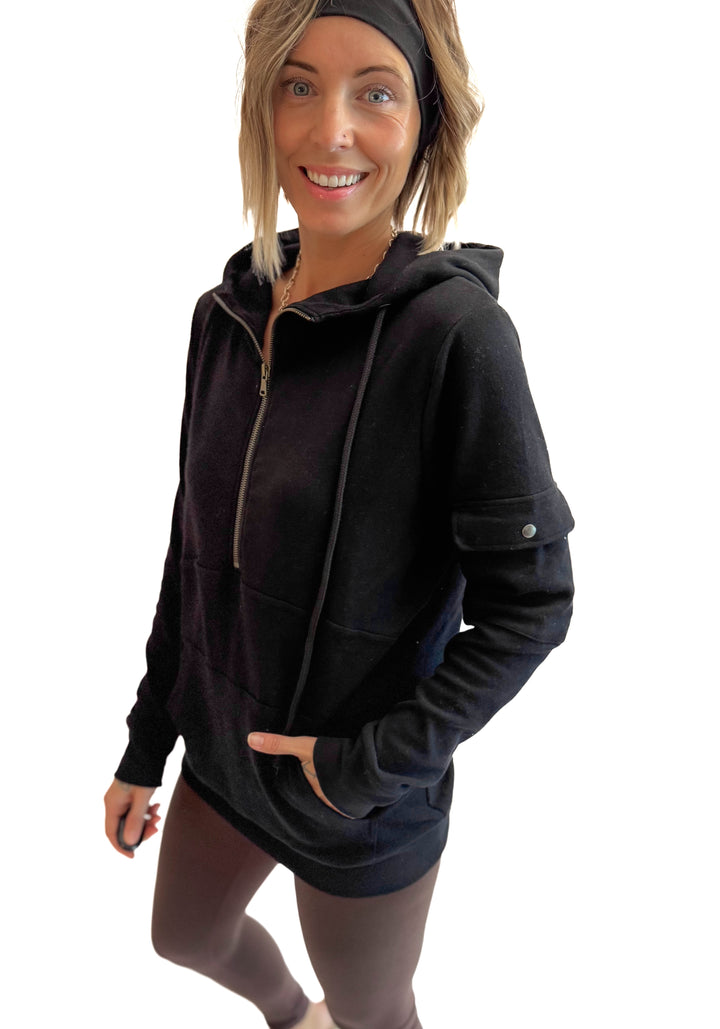 MICHELLE MAE Pixie 1/2 Zip Hoodie- BLACK-FINAL SALE *S*
