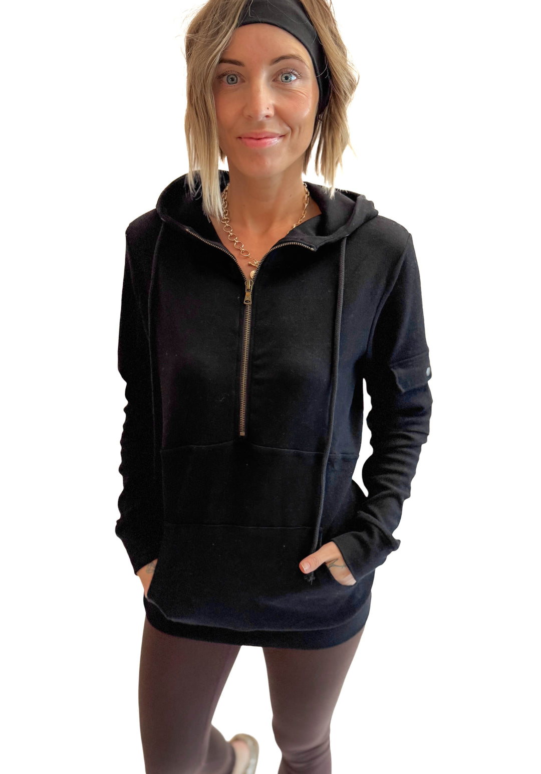 MICHELLE MAE Pixie 1/2 Zip Hoodie- BLACK-FINAL SALE *S*