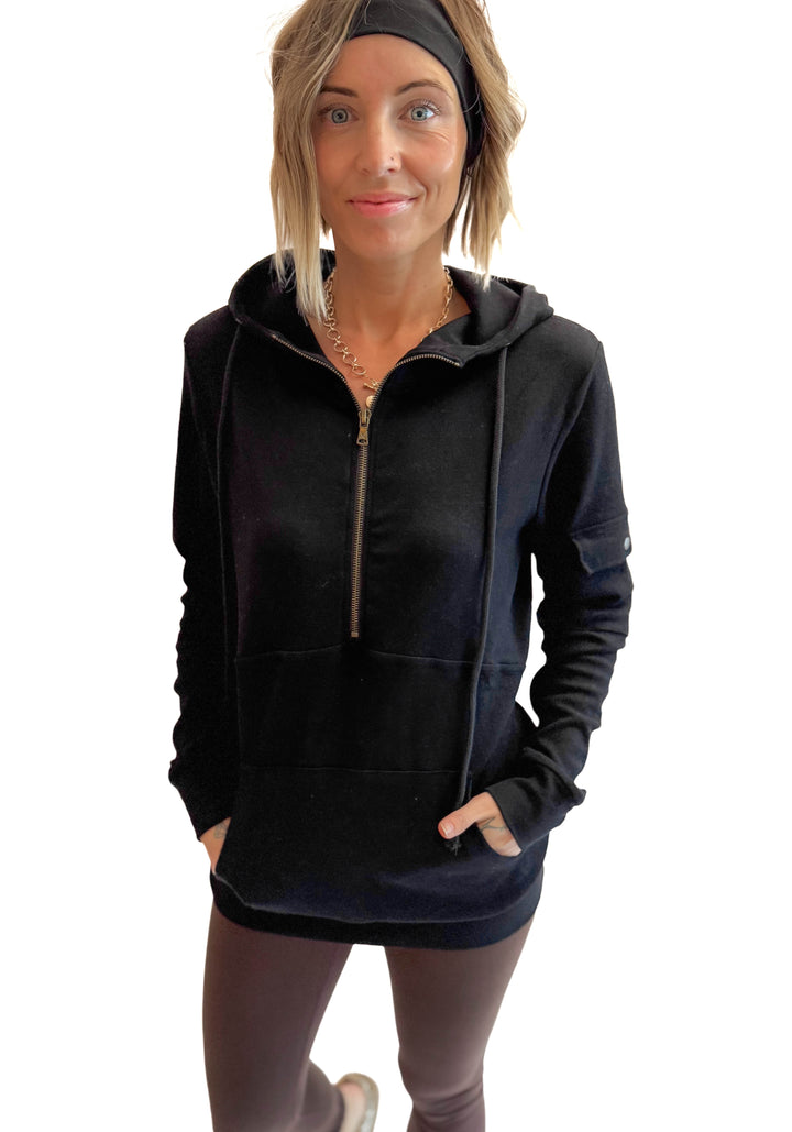 MICHELLE MAE Pixie 1/2 Zip Hoodie- BLACK-FINAL SALE *S*