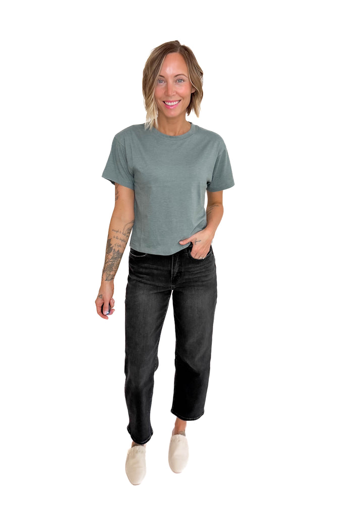 Nova Crew Neck Cropped T-Shirt- HTHR ASH JADE