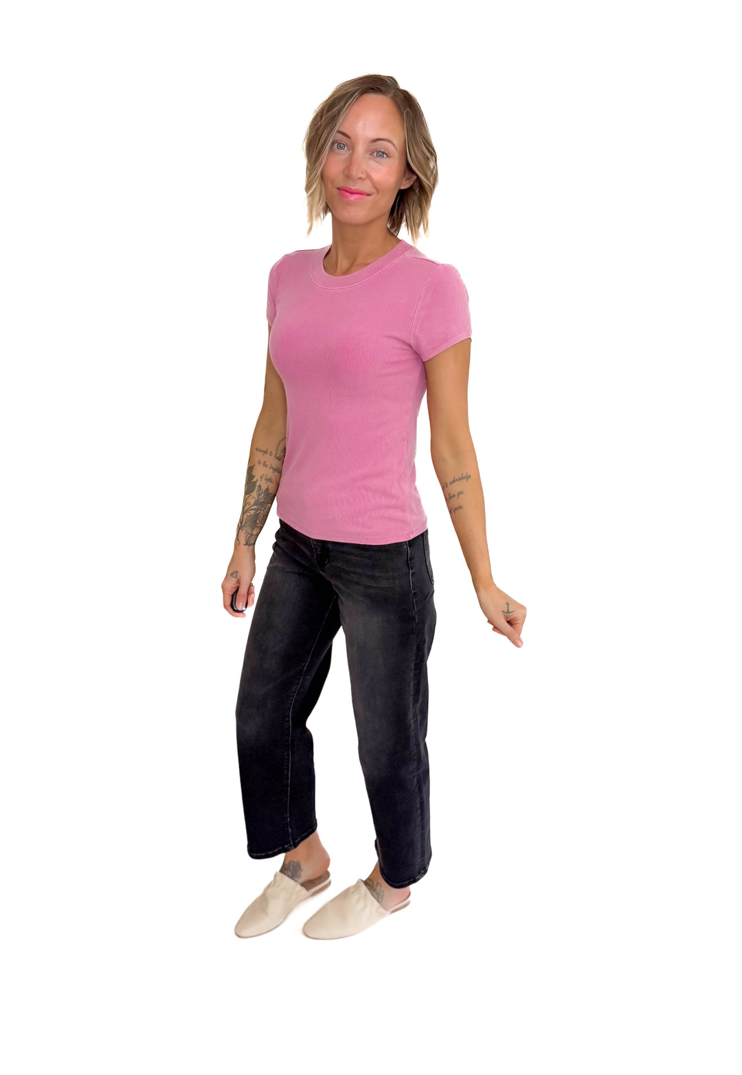 Colette Classic Ribbed T-Shirt- DAHLIA