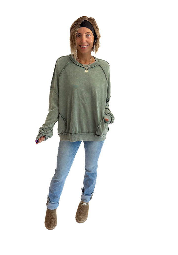 Forage Washed Pocket Pullover- JUNIPER GREEN