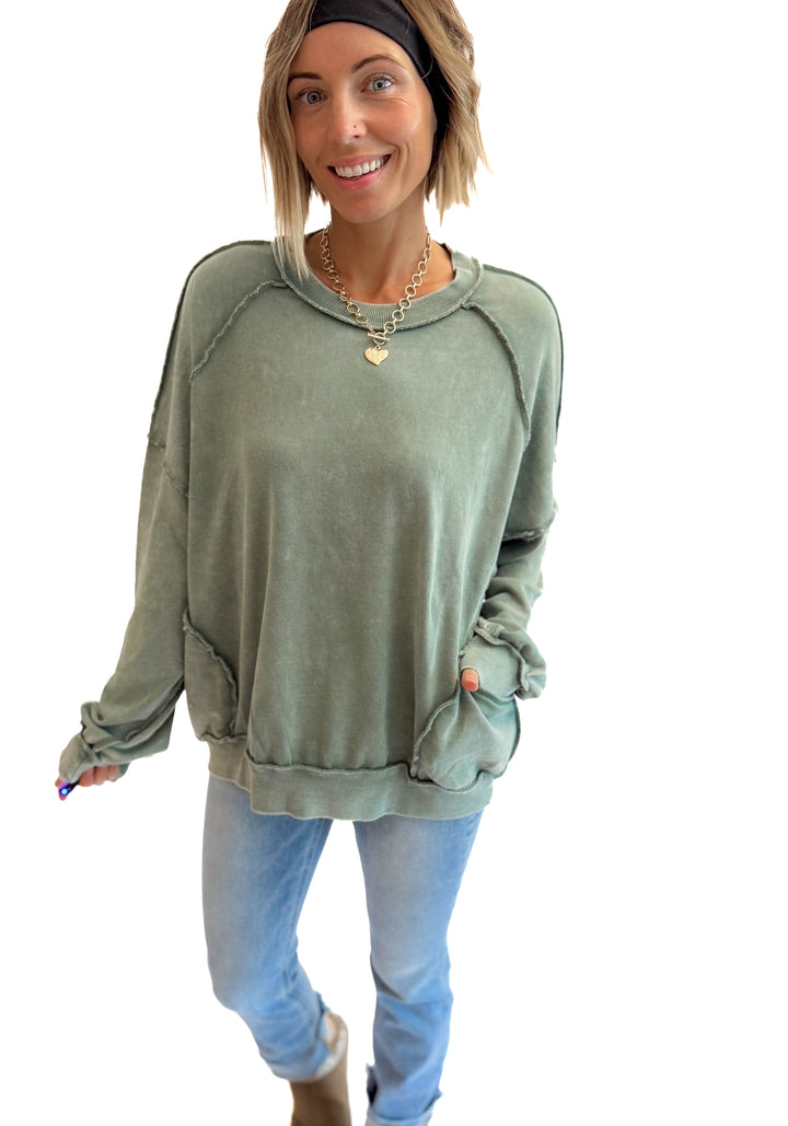 Forage Washed Pocket Pullover- JUNIPER GREEN