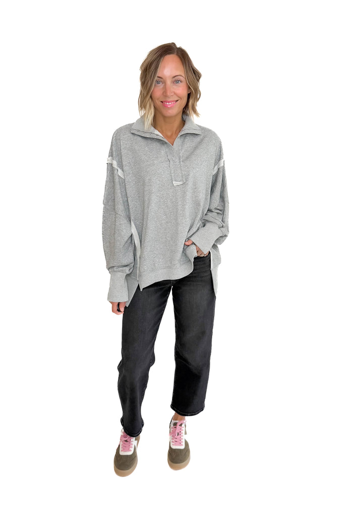 Nolan Snap Henley Pullover- HEATHER GREY