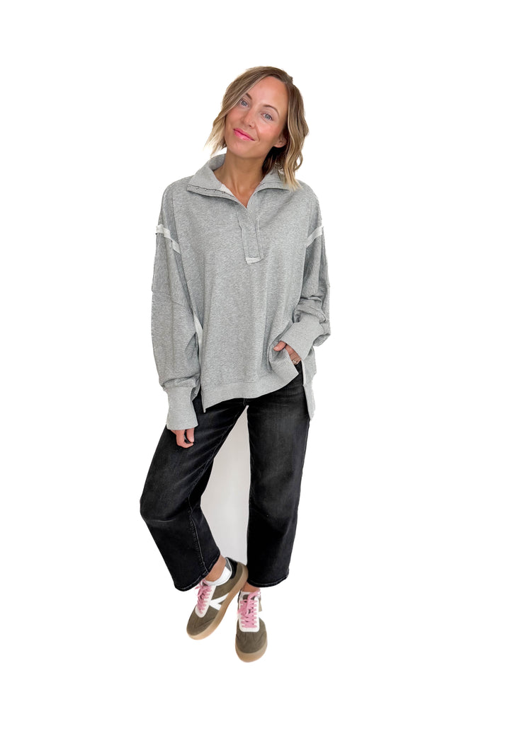 Nolan Snap Henley Pullover- HEATHER GREY