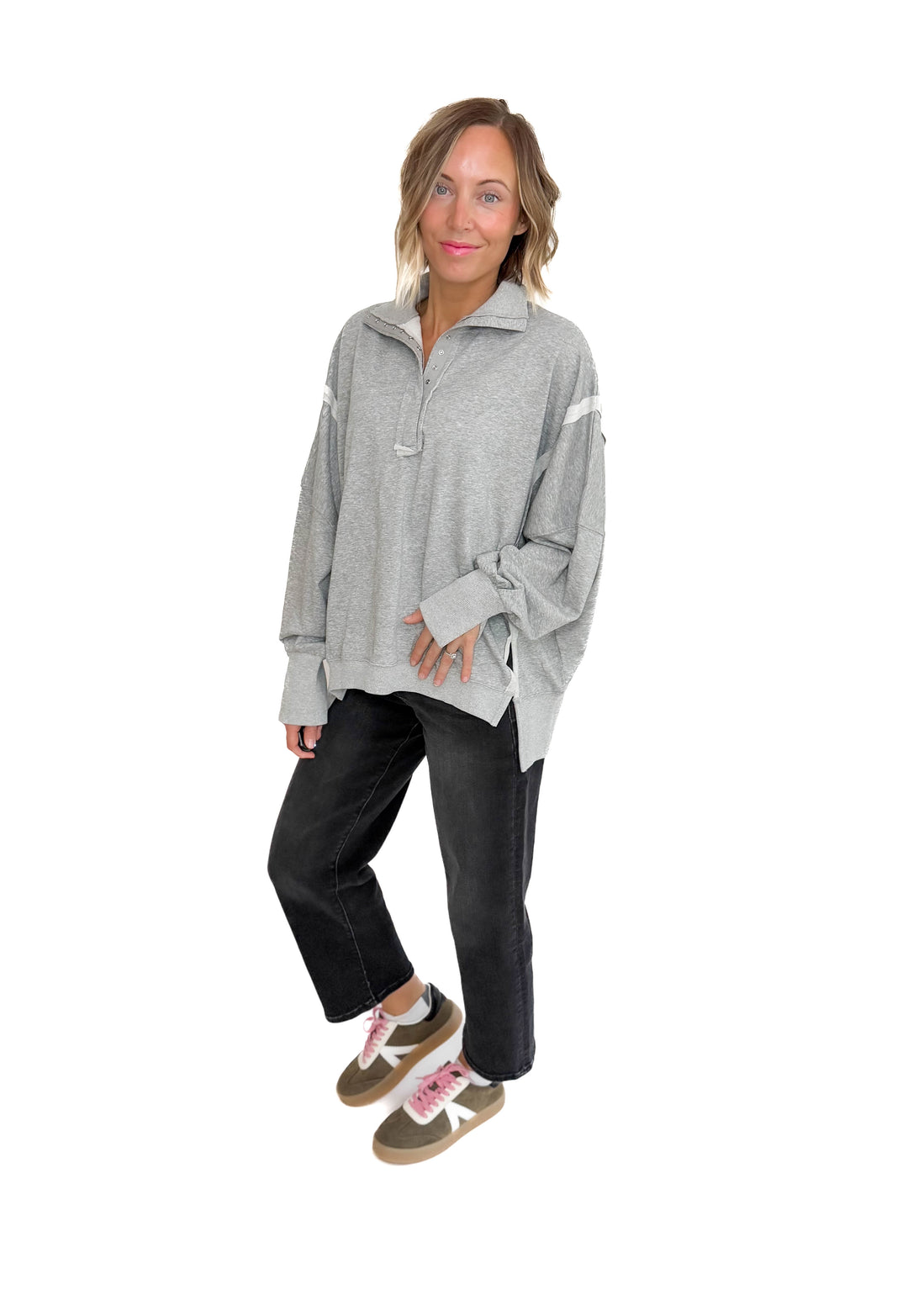 Nolan Snap Henley Pullover- HEATHER GREY