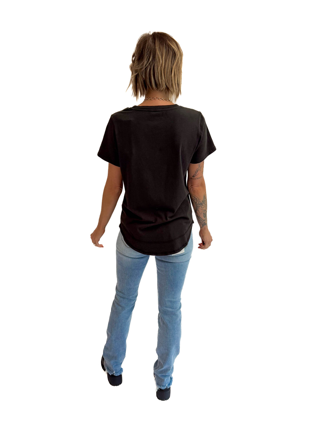 MONO B Arlene Soft Curve Pima Cotton Tee- BLACK